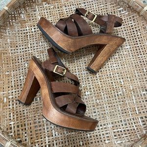MIA Chunky 90's Y2K Strappy Leather Sandals 8 Wooden Block Heel Retro Vintage